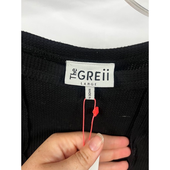 The Greii NWT Black Waffle Knit Long Sleeve Heart Patch Top- Size Large - Picture 3 of 6
